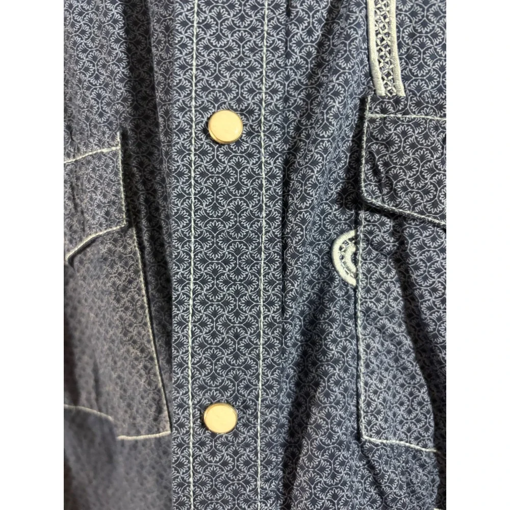 Cowboy Legend Western Shirt Mens Large Blue Embroidered Pearl Snap Cotton